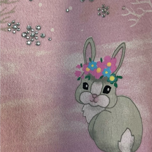 Bunny Novelty Sweatshirt Vtg 90s Pink L Embellished Bedazzled Grandmacore - Picture 8 of 16